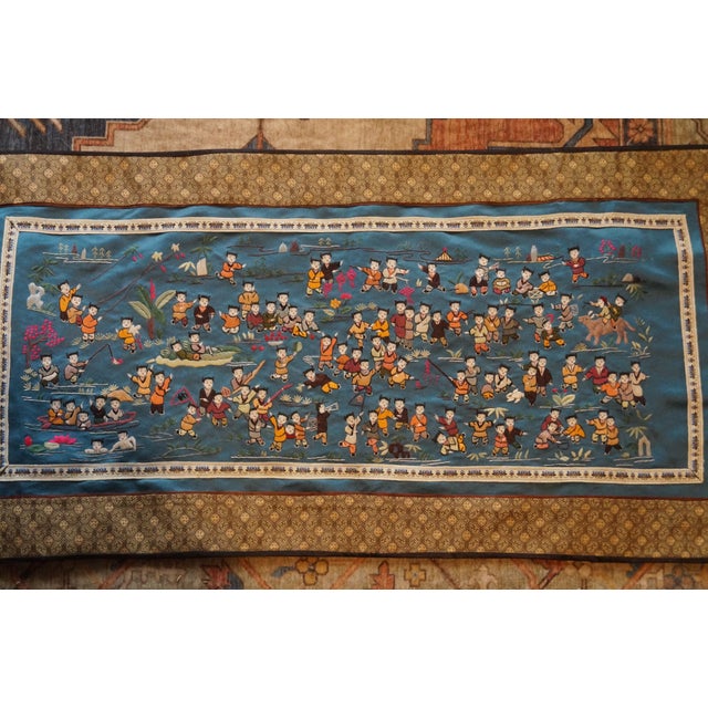 1950s Chinese Silk Embroidered Baizi 100 Children Playing in Spring For Sale In San Antonio - Image 6 of 9