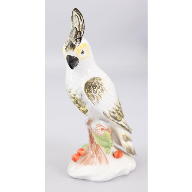 Vintage Italian Majolica White Cockatoos Parrots Birds - A Pair For Sale - Image 4 of 13