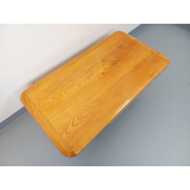 Tan Vintage Brutalist Rectangular Coffee Table in Elm with Drawer, 1970s For Sale - Image 8 of 18
