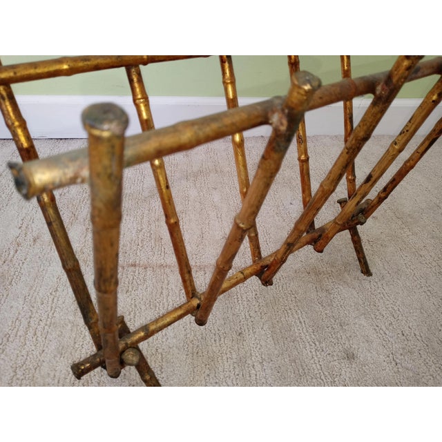 Vintage Faux Bamboo Metal Magazine Rack For Sale - Image 4 of 6