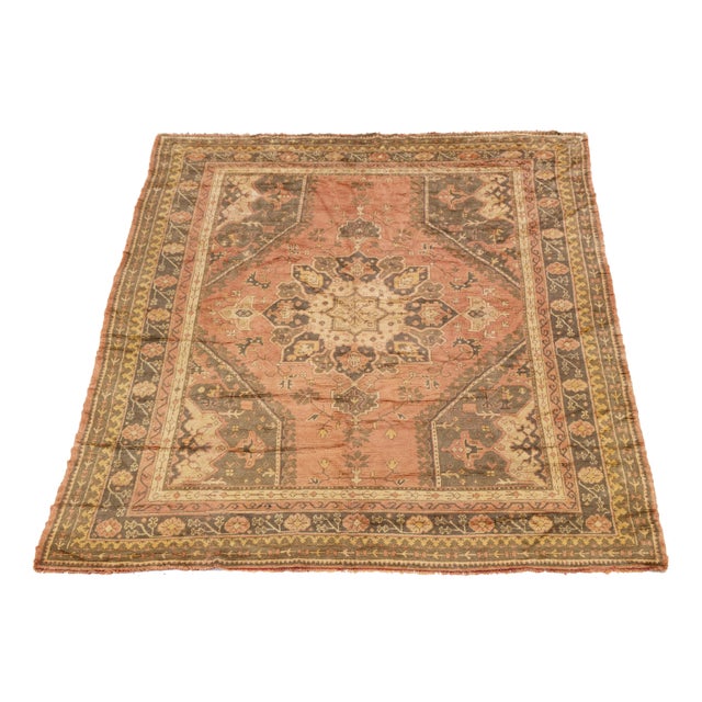 Textile 10 X 11 Turkish Oushak Antique Wool Rug in Peach With Medallion Motif For Sale - Image 7 of 10