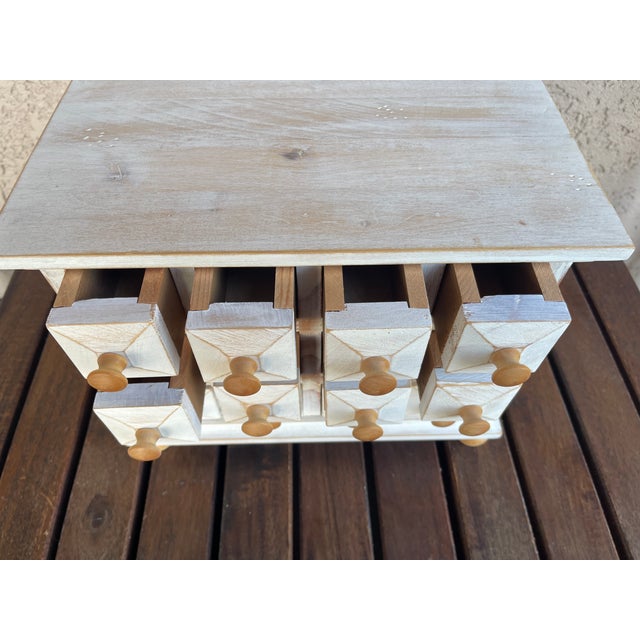 Vintage Pine Tabletop White Milk Paint 12 Drawer Apothecary Spice Chest For Sale - Image 4 of 6