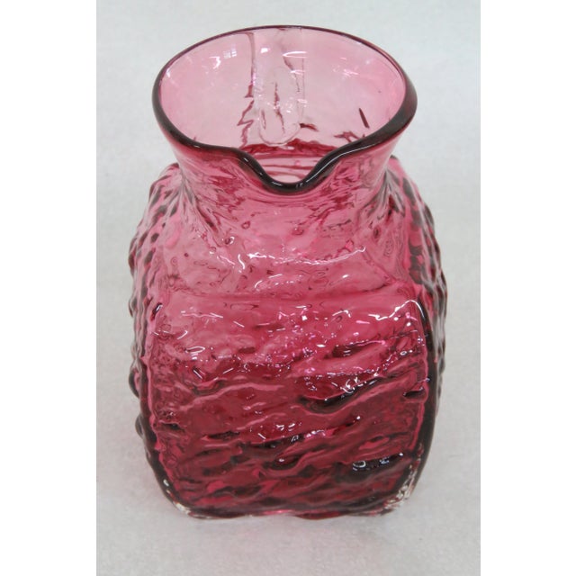 Pilgrim Glass Cranberry Pink Pebbled Rippled Small Pitcher For Sale - Image 9 of 13