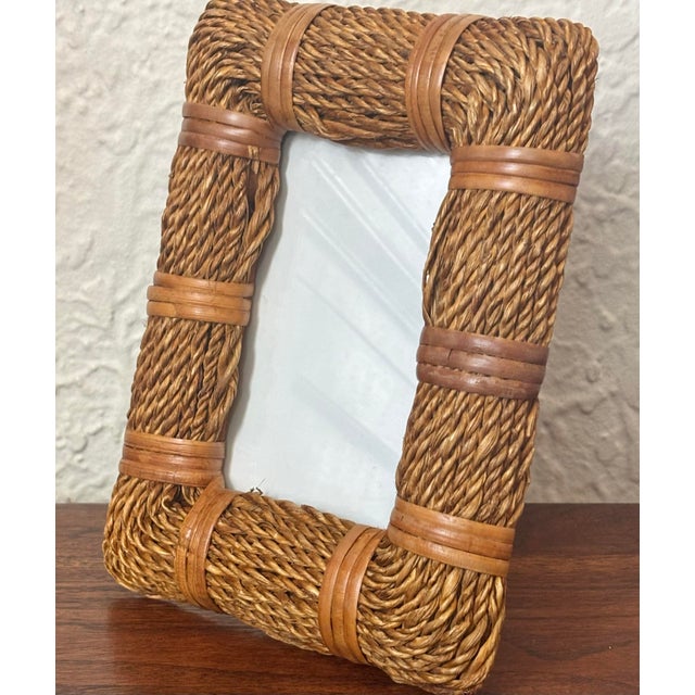 Contemporary Vintage Jute and Rattan Frame With Glass For Sale - Image 3 of 6
