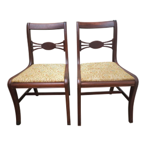 Pair of Early 20th Century Duncan Phyfe Style Mahogany & Upholstered Side Chairs