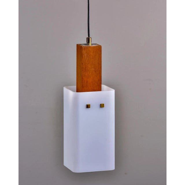 Mid Century Scandinavian Teak Brass and Glass Two Light Fixture For Sale - Image 4 of 13