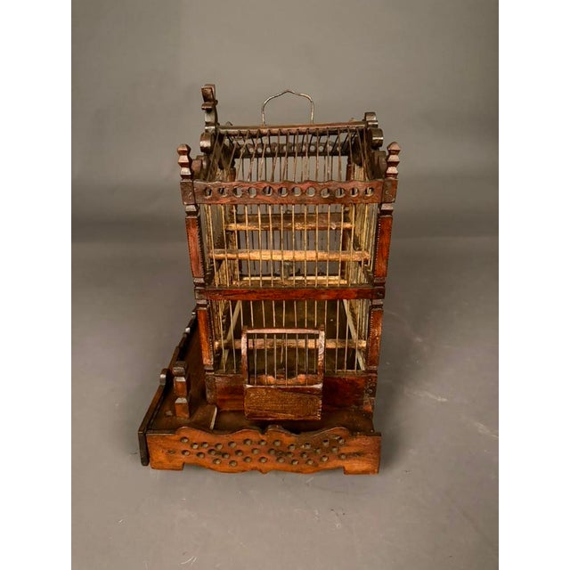 Folk Art French Folk Art Finch Bird Cage in Fruitwood & Steel, Circa 1890 For Sale - Image 3 of 14
