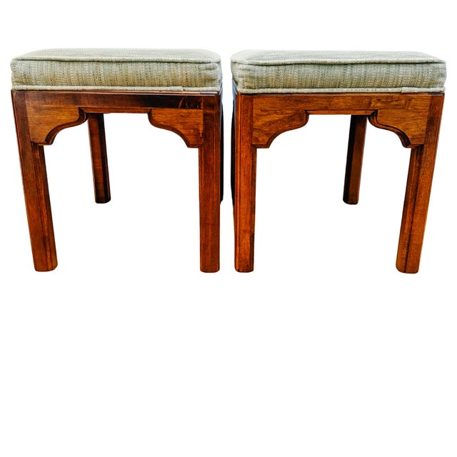 Ethan Allen Vintage Ethan Allen Chinese Chippendale Ming Style Ottomans - A Pair For Sale - Image 4 of 16