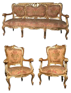 Italian 19th Century Gilt Living Room Suite with a Sofa and Armchairs, Set of 3