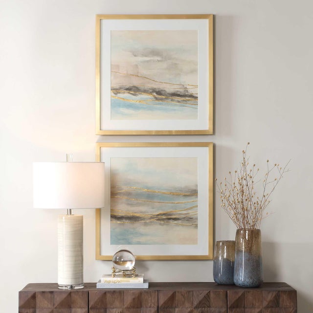 This Set Of Hand Painted Watercolors Features A Serene, Pastel-toned Background Traversed By Delicate Hand Embellished...