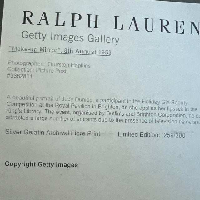 1950s Ralph Lauren Getty Images Silver Gelatin Archival Fibre Print With Limited Edition “Makeup in a Mirror” For Sale - Image 5 of 12