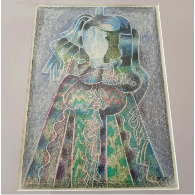 Abstract Vasyl Polevoy Signed Modernist Lithograph — Blue Woman - Ed. 12 For Sale - Image 3 of 7