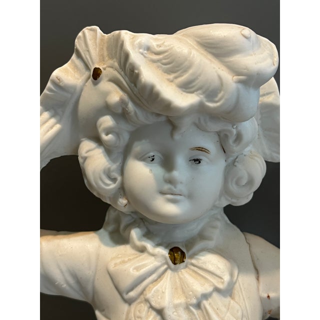 White Antique Pair of Carl Schneider Boy & Girl Porcelain Bisque Figurines From Germany - Circa 1885 For Sale - Image 8 of 10