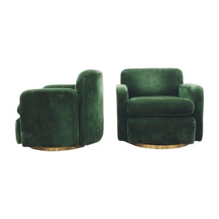 Paul Evans Style Green Swivel Chairs - A Pair For Sale