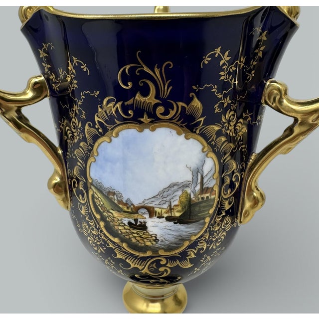 Antique Pair English Coalport Three Handle Loving Trophy Cups Porcelain Urns For Sale - Image 10 of 18