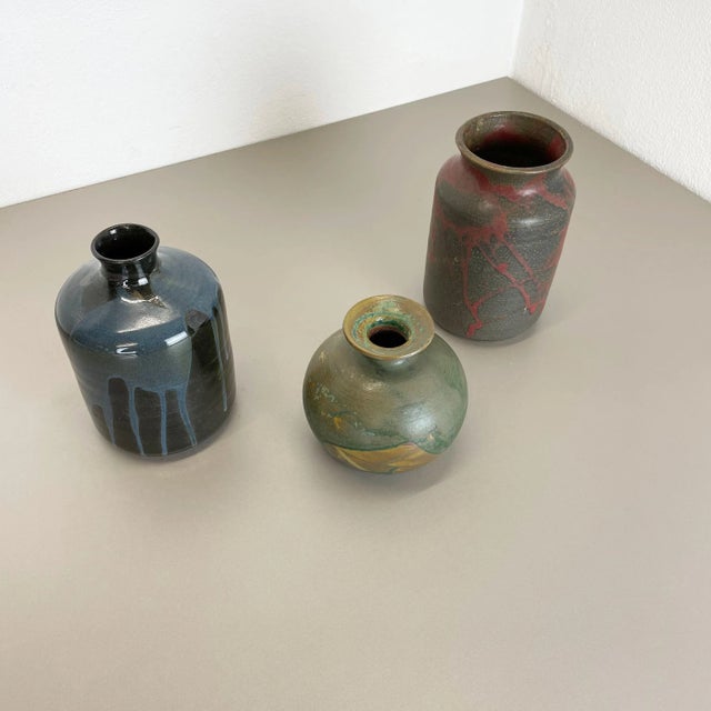 Ceramic Studio Pottery Vases by Elmar & Elke Kubicek, Germany, 1970s, Set of 3 For Sale - Image 3 of 18