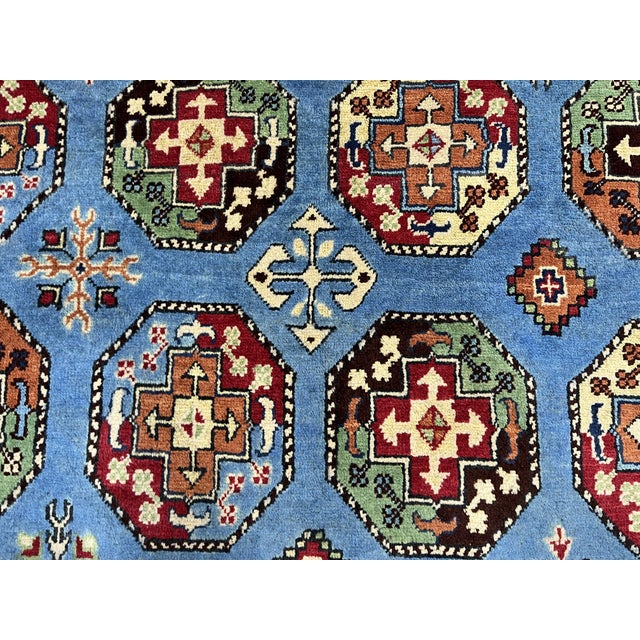 Blue Bokhara Wool Area Rug With Tribal Gul Motifs, 6'6" X 10'5" For Sale - Image 4 of 15
