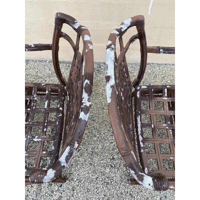 Late 20th Century Cast Aluminum Basket Weave Lattice Patio Outdoor Rocking Lounge Chairs - A Pair For Sale - Image 9 of 10