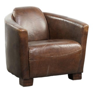 Club Chair in Brown Cowhide Leather For Sale