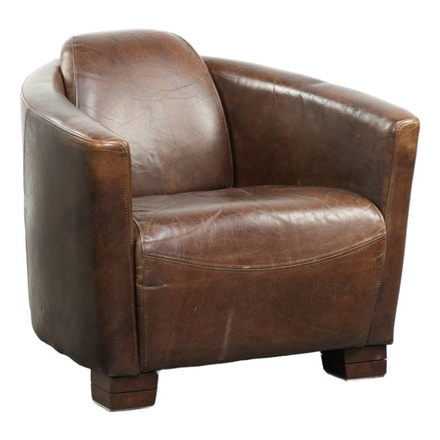 Club Chair in Brown Cowhide Leather For Sale