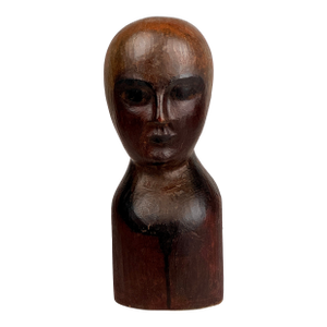 Unique 19th C. American Wood, Hand Carved Milliner Head Bust Sculpture