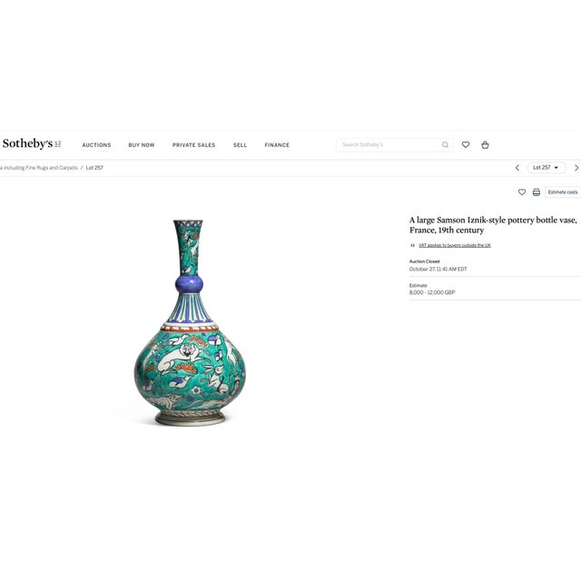 19th Century Iznik-Style Pottery Bottle Vase Converted Lamp / Samson France For Sale - Image 12 of 12