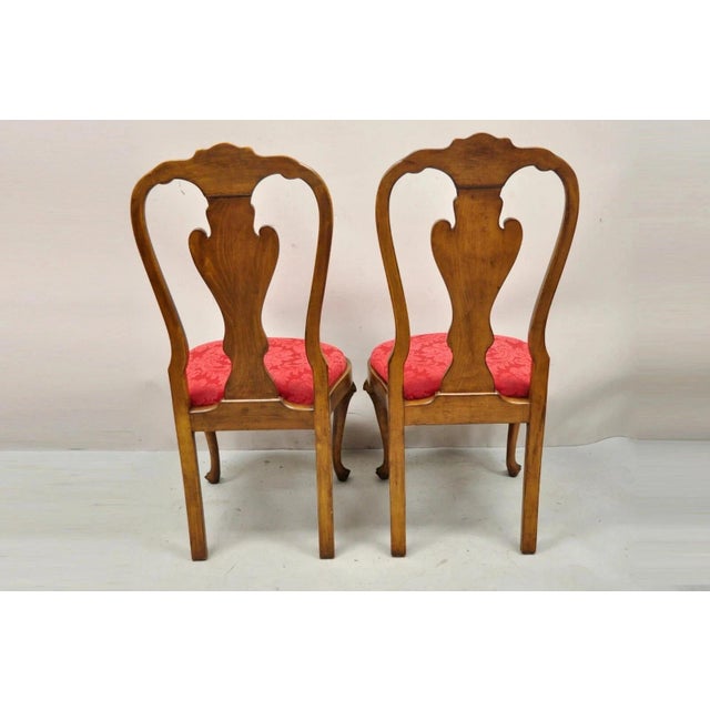 Vintage English Queen Anne Shell Carved Solid Wood Dining Side Chairs - Set of 8 For Sale - Image 9 of 10
