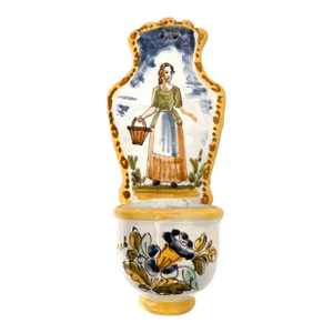 Vintage Catalonian Hand-Painted Holy Water Dispenser