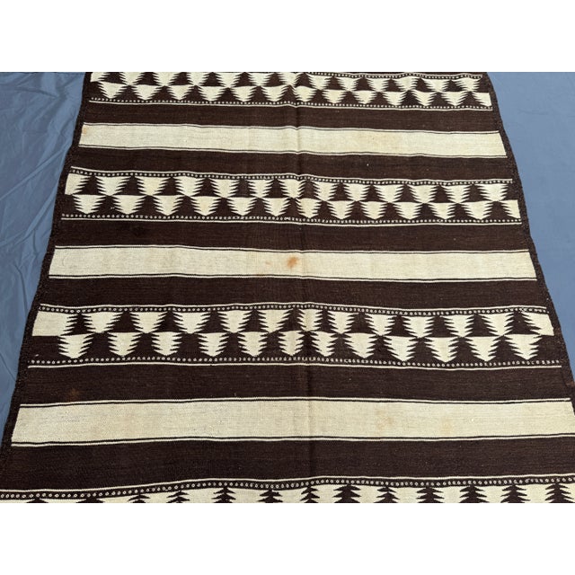 Traditional 6x12 Vintage Flat Weave Kilim Rug, Brown & Ivory Geometric Design, Handwoven Wool Rug For Sale - Image 3 of 12