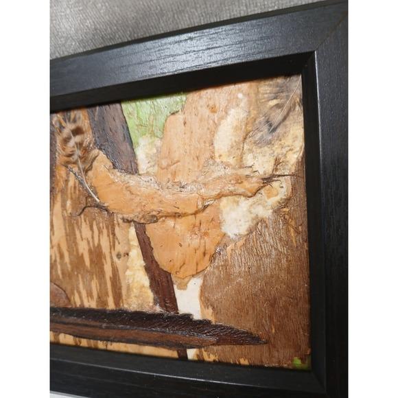 Black Nature Collage Mini Art Painting Bark Wood Australia Paper Feathers Black Frame For Sale - Image 8 of 11