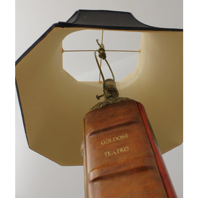 Metal Wildwood Leather Book Spine & Brass Lamp For Sale - Image 7 of 10