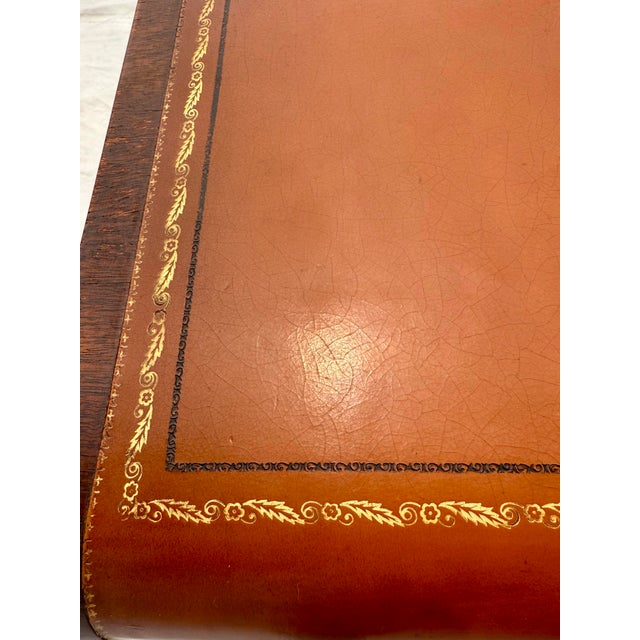 Art Deco Scroll Top Embossed Leather Mahogany Side Table For Sale - Image 12 of 12