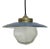 Vintage Blue Enamel and Brass Frosted Glass Pendant Light For Sale