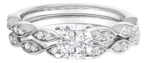 14K White Gold 1.0 Cttw Lab Grown Diamond Vintage Style Marquise Link Bridal Ring Set (F-G Color, VS1-VS2 Clarity) - Ring - Size 5