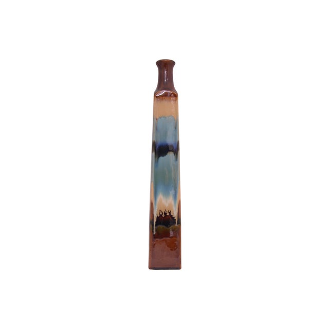 Mid-Century Modern Aqua Drip Glaze 18" Spire Stoneware Vase For Sale - Image 3 of 5