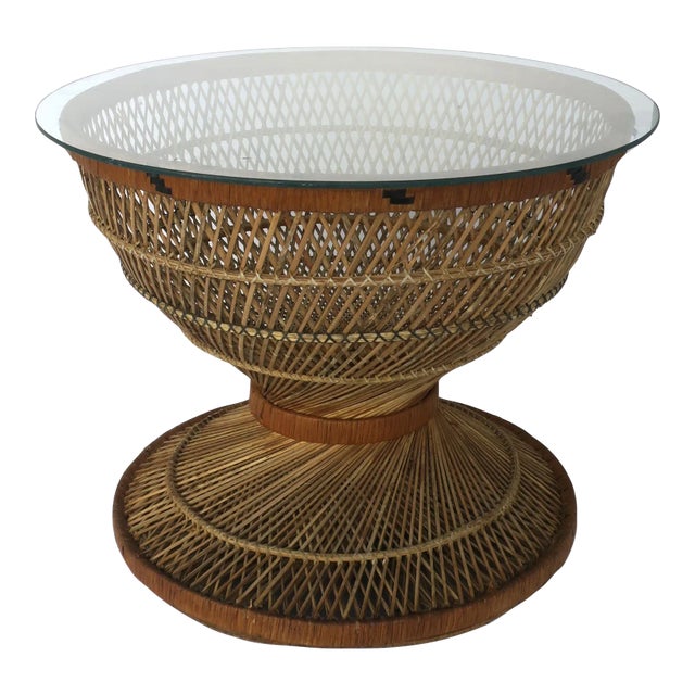Bohemian Wicker Side or Cocktail Table in the Emmanuelle Peacock Style For Sale