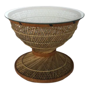 Bohemian Wicker Side or Cocktail Table in the Emmanuelle Peacock Style