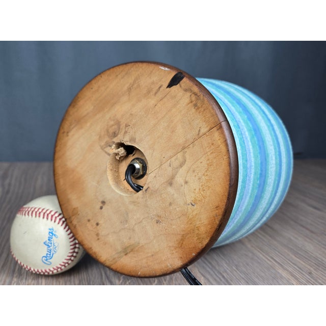 Mid 20th Century Danish Modern Blue Turquoise Striped Pottery Table Lamp For Sale - Image 14 of 14