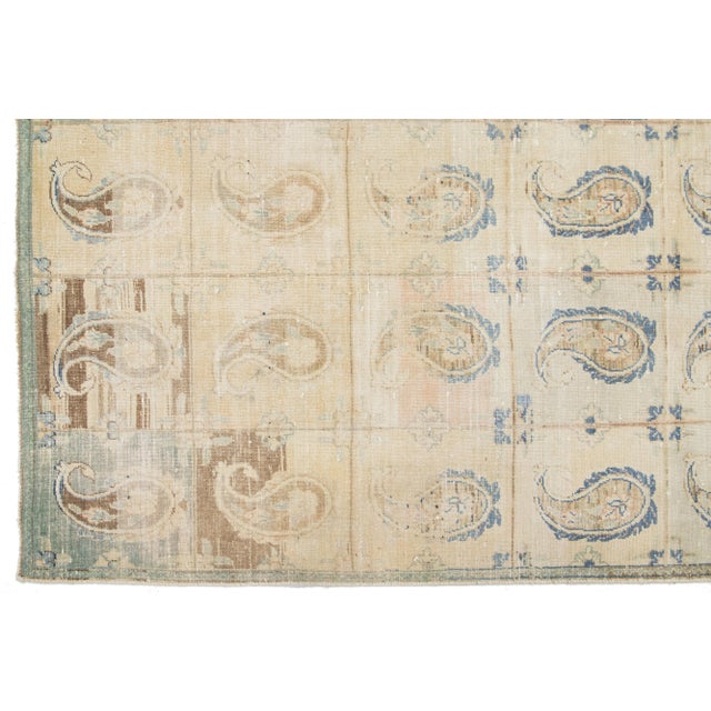 Beige Antique Beige Wool Rug Persian Tabriz Boteh Designed From the 1920s For Sale - Image 8 of 10