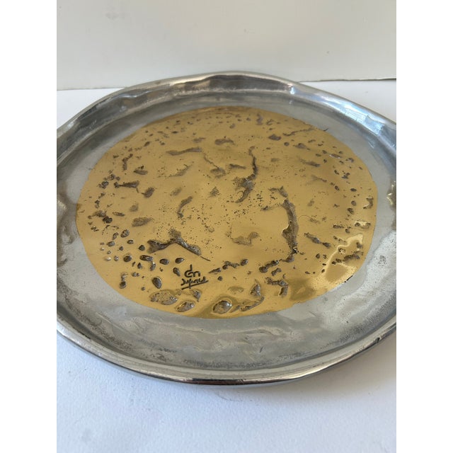 Impressive Spanish metal worker David Marshall brutalist heavy aluminum and brass handled tray. Signed by artist. Large...