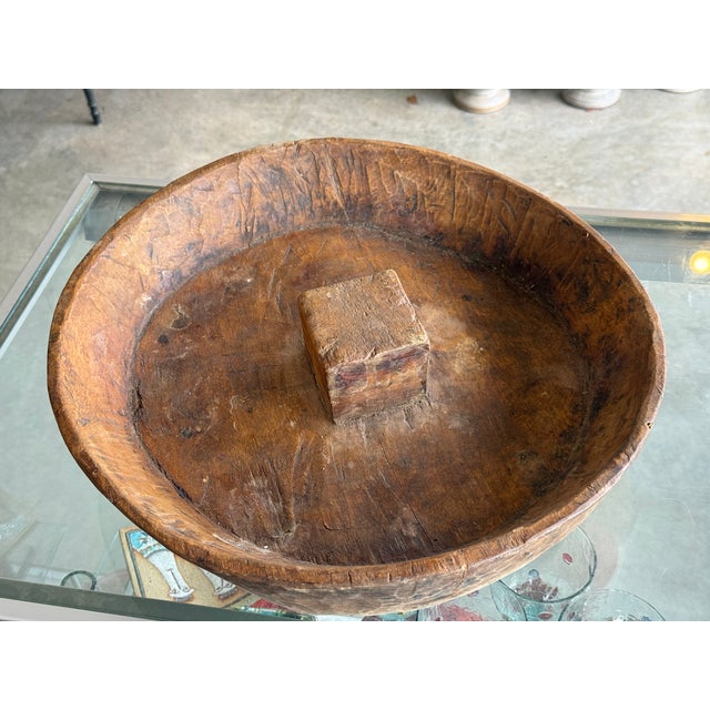 Brown Vintage Rustic Wooden Primitive Dough Bowl For Sale - Image 8 of 8