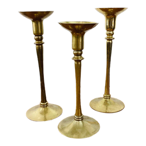 Vintage Tall Brass Graduated Size Set of 3 Candle Holders