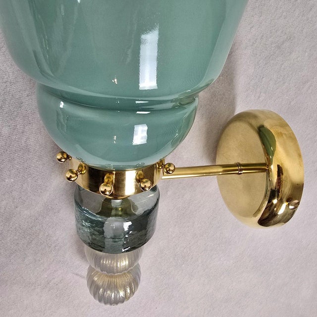 Green 1990s Pair of Acqua Green Murano Glass Sconces For Sale - Image 8 of 12