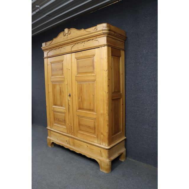 English Antique Pine Armoire With Paneled Doors For Sale - Image 3 of 16