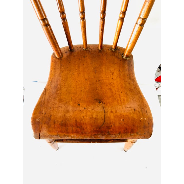 American Antique Country Plank Chair, Spindle-Back C. 1930s U S A. For Sale - Image 3 of 8