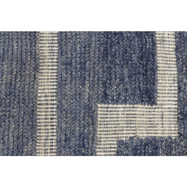 10x14 Modern Maze Blue & Cream Moroccan Geometric Handmade Wool Rug For Sale - Image 4 of 11