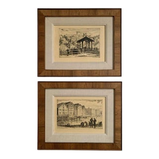 1930s Chrix Dahl Norwegian Etchings, Framed - a Pair For Sale