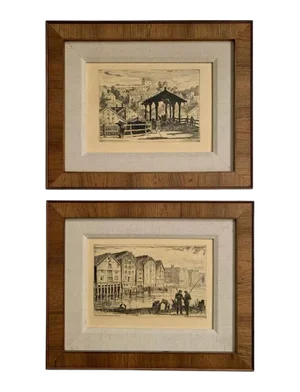1930s Chrix Dahl Norwegian Etchings, Framed - a Pair