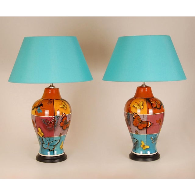 Vintage Ceramic Table Lamps French Butterflies Modern Lamps - a Pair For Sale - Image 12 of 12