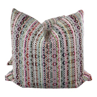 Ikat Stripe Epingle in Multi 22" Pillows-A Pair For Sale